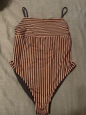 Patagonia Reversible Black & Peach Striped One-Piece Swimsuit